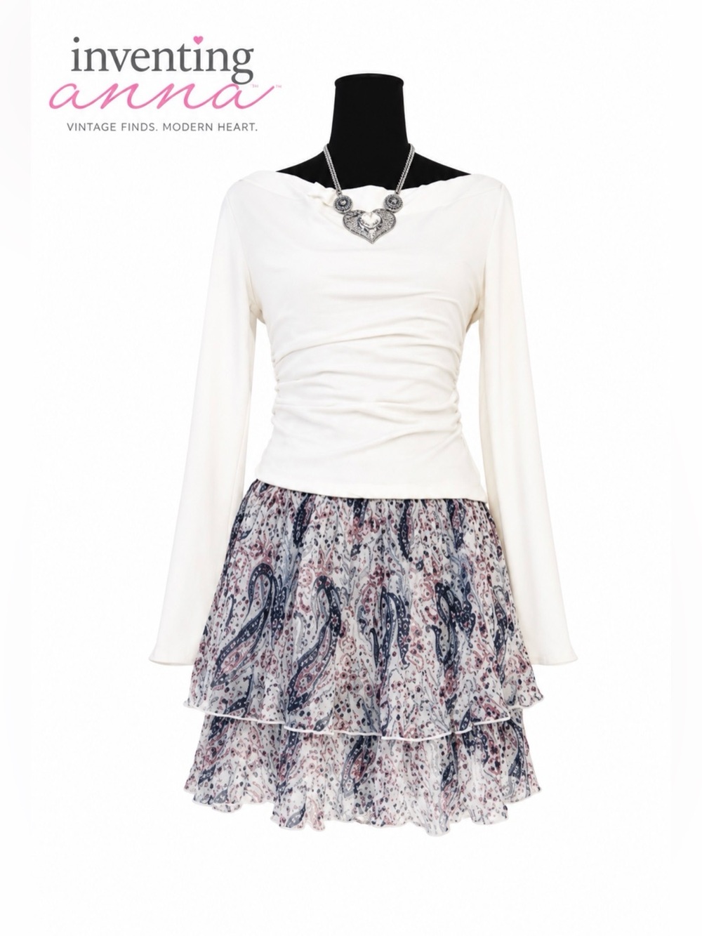 The Korner Paisley Print Tiered Ruffle Mini Skirt Elastic Waist